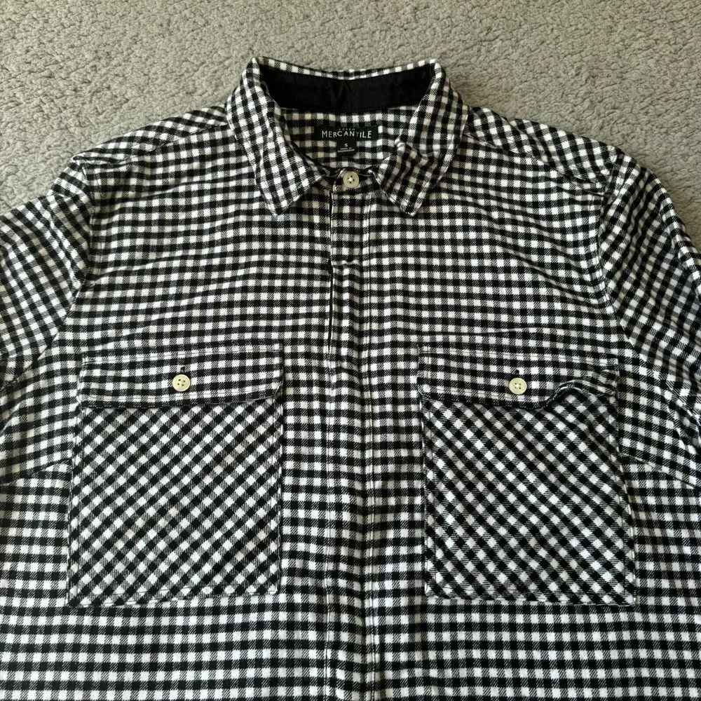 NEW J. Crew Shirt Mens Small Black White‎ Check Gingham Flannel Popover Zip Top